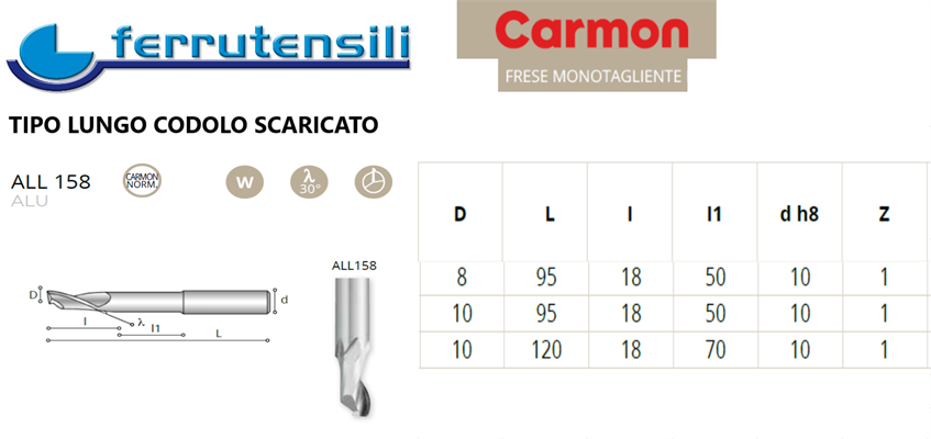 FRESA CARMON 1TG ALL158 HSS+5Co COD.Ømm.10mm.