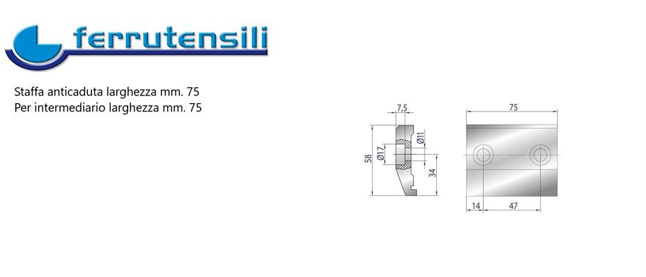 STAFFA ANTICADUTA CON SICUREZZA H=58 L=75