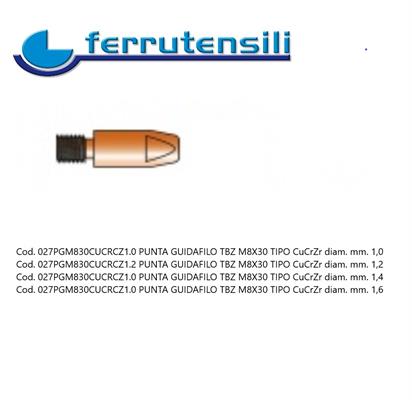 PUNTA GUIDAFILO TB M8X30 TIPO CuCrZr Ø 1,4