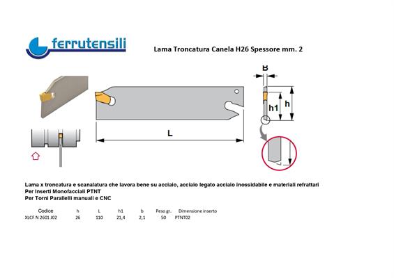 XLCFN2601J02 LAMA PER TRONCATURA CANELA mm. 2