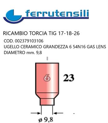 UGELLO ALLUMINIA GAS LENS GR.6-54N16