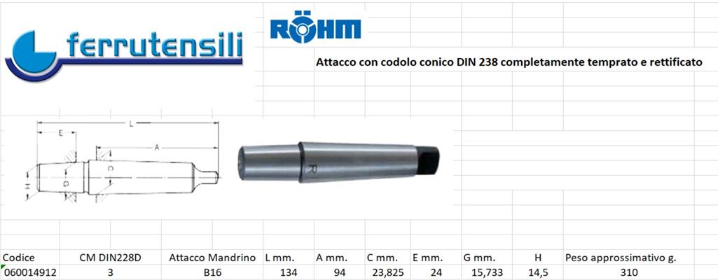 ATTACCO MANDRINO CM3 B16 DIN 238