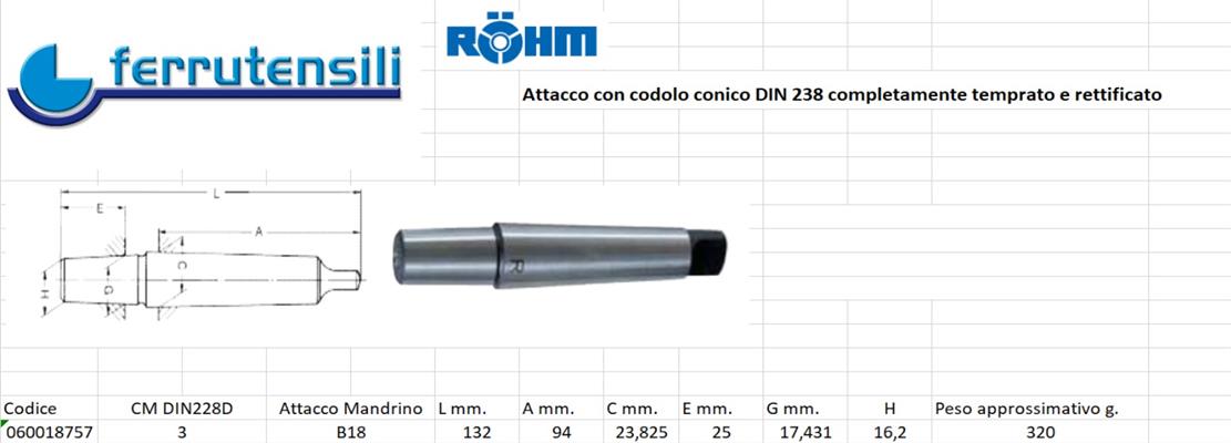 ATTACCO MANDRINO CM3 B18 CORTO DIN 238