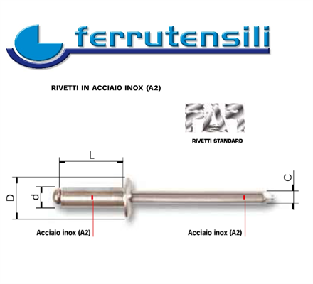 RIVETTI IN ACCIAIO INOX (A2) FAR 4,8X16