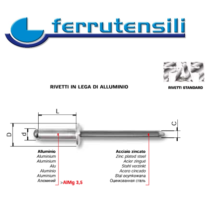 RIVETTI IN LEGA ALLUMINIO FAR 4X12