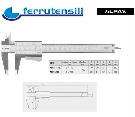 CALIBRO ALPA 1/20 0,05 MISURA 0÷150 A PULSANTE